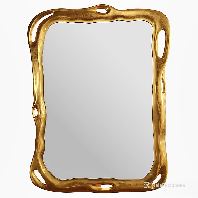 Elegant Decorative Golden Frame Mirror With Unique Design For Home Interior 3d model 