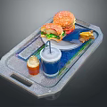 Delicious Fast Food Tray With Hamburger Fries Drink And Sauce