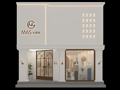 MAS Clothing Store Exterior Design With Glass Window And Mannequin 3d model