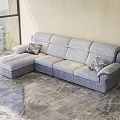 Gray Striped L Shaped Sectional Sofa With Decorative Pillows And Marble Floor 3d model
