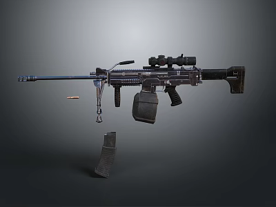 Tactical Military Rifle With Sniper Scope Magazine Barrel And Bullet 3d model