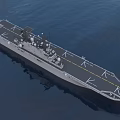 Modern Naval Warship With Flat Flight Deck Sailing On Calm Ocean Water 3d model