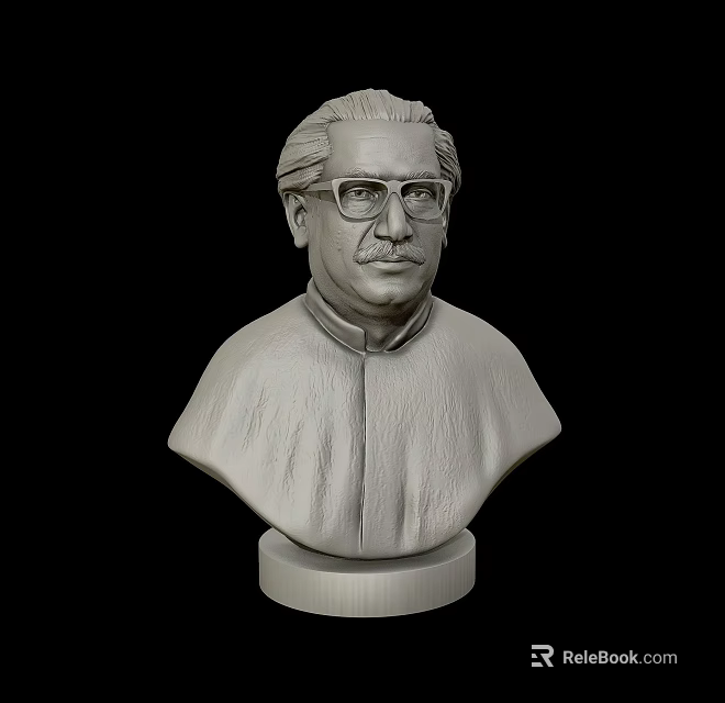 Detailed Lifelike Portrait Bust Sculpture Carved With Realistic Facial Features And Base 3d model 