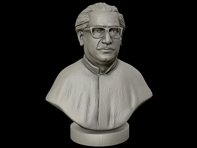 Detailed Lifelike Portrait Bust Sculpture Carved With Realistic Facial Features And Base 3d model