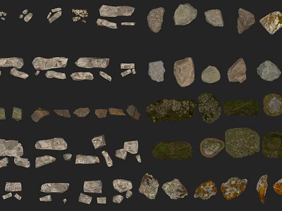 Various Types of Natural Stones and Wood with Different Textures and Shapes for Design 3d model