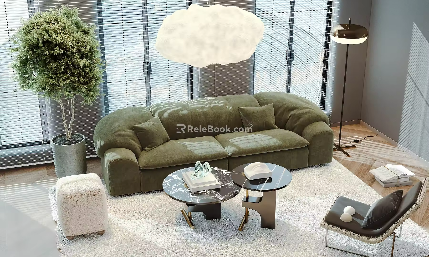 Modern Sofa Coffee Table Combination Multi-person Sofa Coffee Table Chair Stool Decorations Carpet Floor Lamp Ornaments 3d model