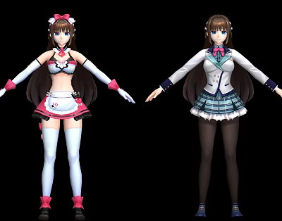 Modern Game Character Handset Japanese Cute Beautiful Girl Model Body 3d model