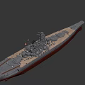 Detailed Warship Model With Grey Hull Red Bottom Turrets And Mast