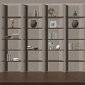 Modern Bookshelf Interior Design With Wooden Shelves Books Ceramic Vases And Decorative Sculptures