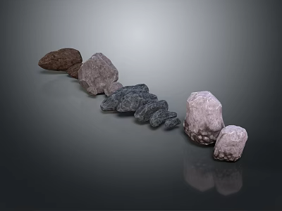 Natural Stones Arranged In Row With Various Colors And Different Shapes 3d model