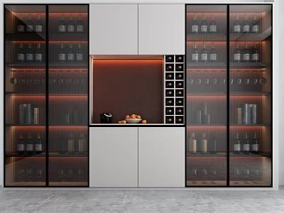 Modern Wine Cabinet With Glass Doors Wine Bottles Glassware And Interior Lighting 3d model