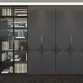 Modern Dark Colored Wardrobe with Round Patterns Metal Handles and Open Display Shelves