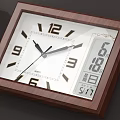 Two Wooden Wall Clocks With Digital And Analog Displays White Dials Black Numbers Hands