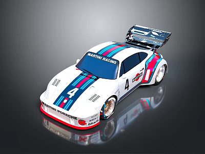 Martini Racing Race Car Model With White Body Blue Red Stripes Number 4 Rear Wing 3d model