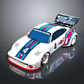 Martini Racing Race Car Model With White Body Blue Red Stripes Number 4 Rear Wing