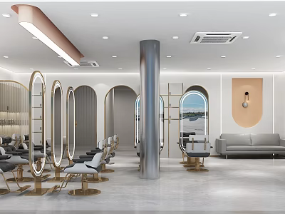 Modern Beauty Hair Salon Interior With Styling Chairs Mirrors And Sofa Decor 3d model
