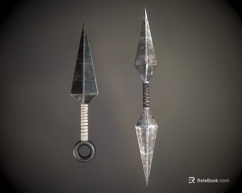 Metal Spearhead Weapons With Two Different Styles Spiral Handle And Ring Detail 3d model 