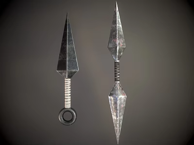 Metal Spearhead Weapons With Two Different Styles Spiral Handle And Ring Detail 3d model