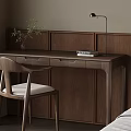 Cozy Home Office With Wooden Desk Chair Lamp Books Plant And Wall Panel