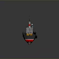 Detailed Black And Red Model Ship With Cabin Mast And Chimney On Deck