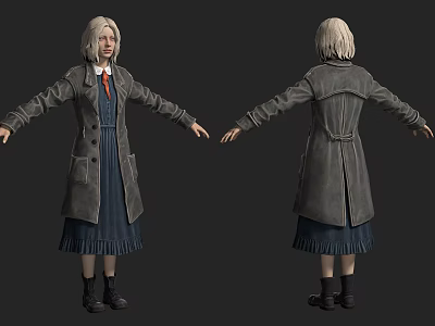 Game Movie Character Blonde Hair Gray Coat Blue Dress Red Tie Black Boots 3D Design 3d model