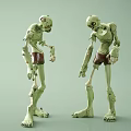Green Skeleton Game Movie Character With Long Limbs And Brown Shorts