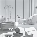 Modern Living Room Interior With Chaise Lounge City View And Floor to Ceiling Windows