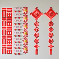 Red Chinese New Year Decorative Hanging Ornaments With Fu Characters Knots And Lanterns