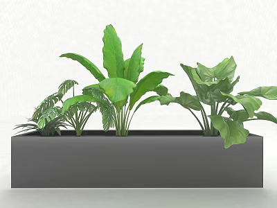 Gray Rectangular Storage Cabinet With Green Plants Against White Background 3d model
