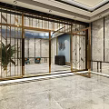 Modern Elevator Lobby With Marble Walls Floor Chandelier Plants And Seating