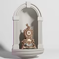 Golden Ornate Mantel Clock With Angel Figure Intricate Carvings And White Columns