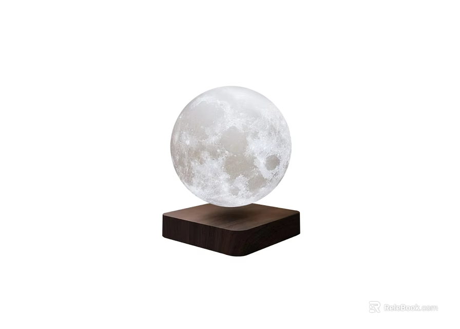 Round Moon Shaped Glowing Lamp With Wooden Base For Night Lighting 3d model 