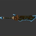 Decorative Fantasy Sword With Blue Blade Ornate Hilt And Intricate Mythical Patterns