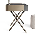 Elegant Modern Dressing Table With Round Mirror Wooden Top Metal Legs And Stool