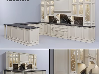 Elegant Modern Kitchen White Cabinets With Glass Doors And Black Countertop 3d model