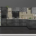 Modern Gray Kitchen Interior Design With Wall And Base Cabinets And Countertop 3d model