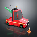 Red Functional Truck Featuring Green Crane Arm And Traffic Cones Design