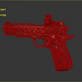 Ornate Silver And Gold Pistol With Intricate Carvings Red Sight And Red Gems On Grip