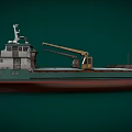 Two Cargo Ships With Crane And Different Colors On Green Background