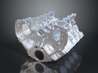 Engine Block Precision Metal Structure With Mechanical Components And Shiny Surface 3d model
