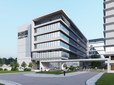 Modern Industrial Workshop In Technology Park With Glass Facade And Green Landscape 3d model