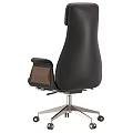 Modern Ergonomic Black Leather Office Chair With Wooden Armrests And Metal Swivel Base