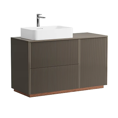 Modern Bathroom Vanity with Dark Vertical Striped Cabinet and White Square Sink Silver Faucet 3d model