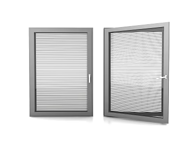 Modern Casement Windows With Gray Frames And Horizontal Blinds In Open And Closed Positions 3d model