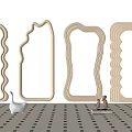 Various Irregular Shaped Mirrors in Modern Interior With Decorative Ornaments and Plant