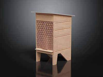 Modern Wooden Functional Desk with Honeycomb Lattice Front Storage Drawers and Angled Legs 3d model