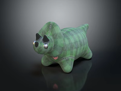Green Plaid Dinosaur Stuffed Toy With Shiny Black Eyes And Soft Plush Texture 3d model
