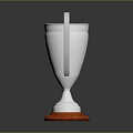 Shiny Silver Trophy With Dual Handles And Red Base For