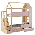 Kids House Shaped Bunk Bed with Step Ladder and Drawers