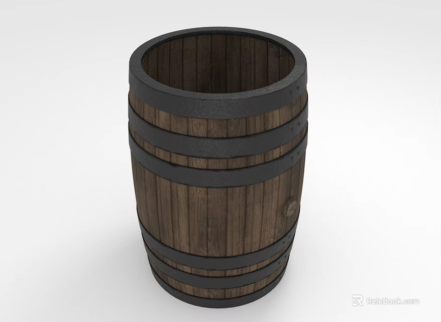 Rustic Wooden Barrel Decorative Ornament With Black Metal Hoops For Home Decor 3d model 